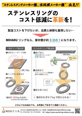 ステンレスリングのコスト低減に革新を！